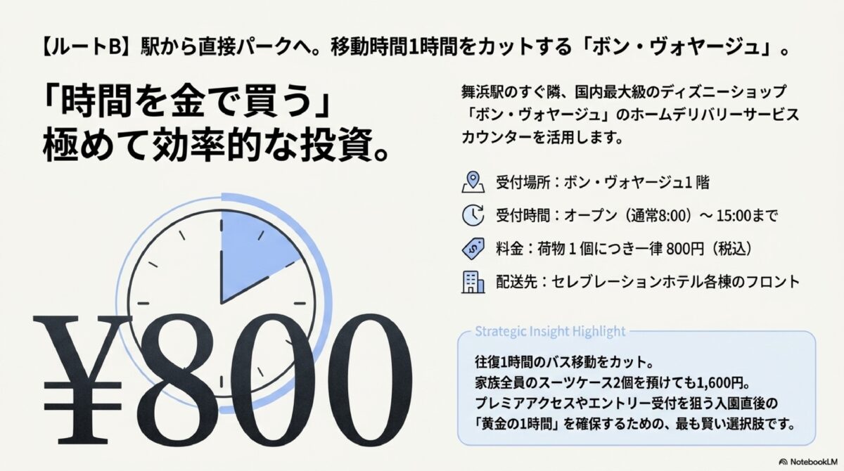 【ルートB】駅から直接パークへ。移動時間1時間をカットする「ボン・ヴォヤージュ」