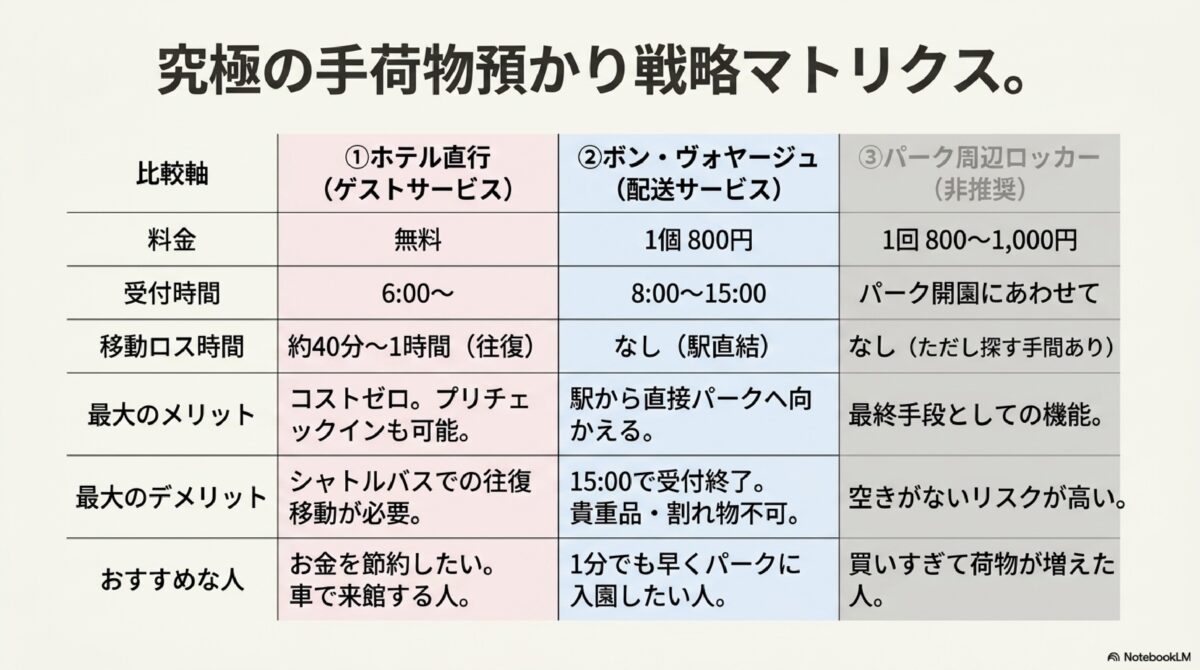 究極の手荷物預かり戦略マトリクス。