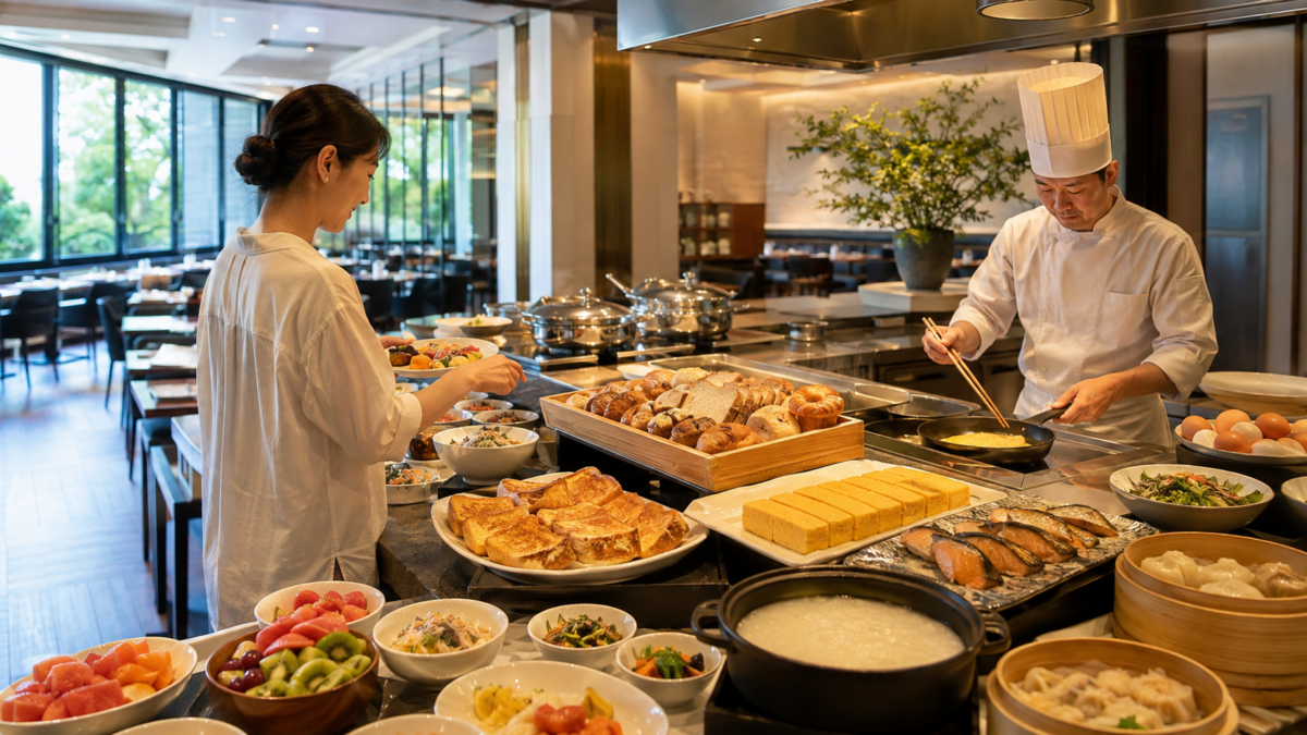帝国ホテル大阪のカフェ クベールをイメージした和洋中の朝食ブフェと卵料理