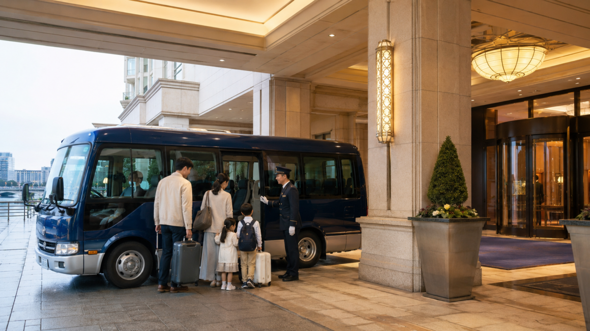 帝国ホテル大阪の1階玄関から乗るシャトルバスのイメージ